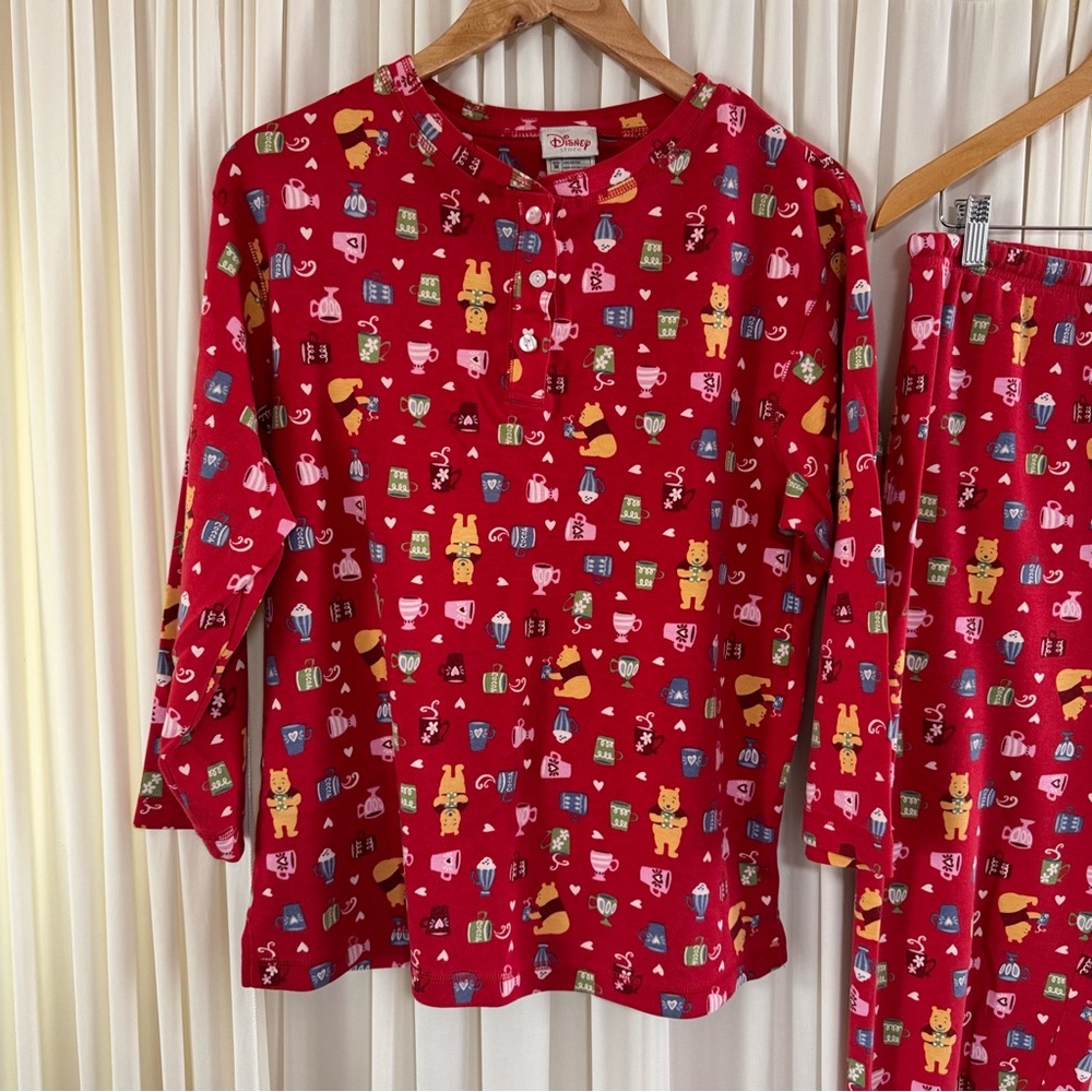 Vintage Disney Winnie the Pooh Red Pajamas Cozy Cutsey Womens M - Picture 3 of 4